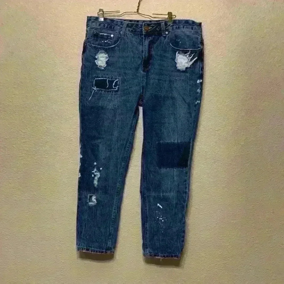 Cotton On Denim - Cotton on The boyfriend patch jeans sz 10 dark wash casual comfy high waisted